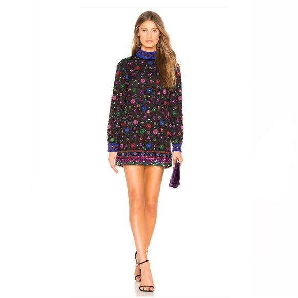TULAROSA Multicolored Sequins Embroidered Floral Rainbow of Crystal Accents